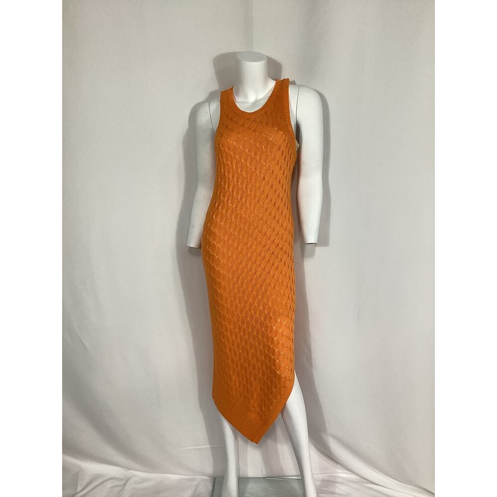 525 America Orange Asymmetrical Knit Midi Dress - Picture 2 of 4